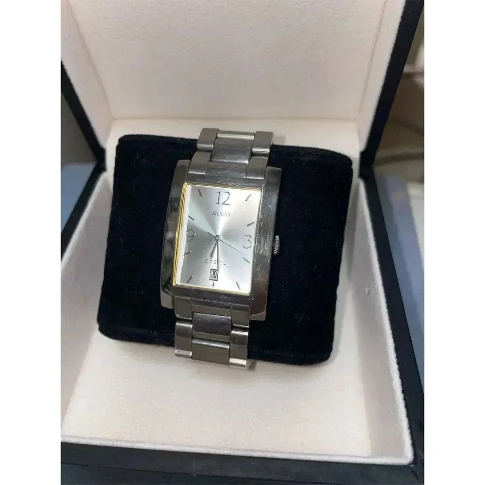 Y2k Guess Unisex Square Dial Silver Analog Watch … - image 3